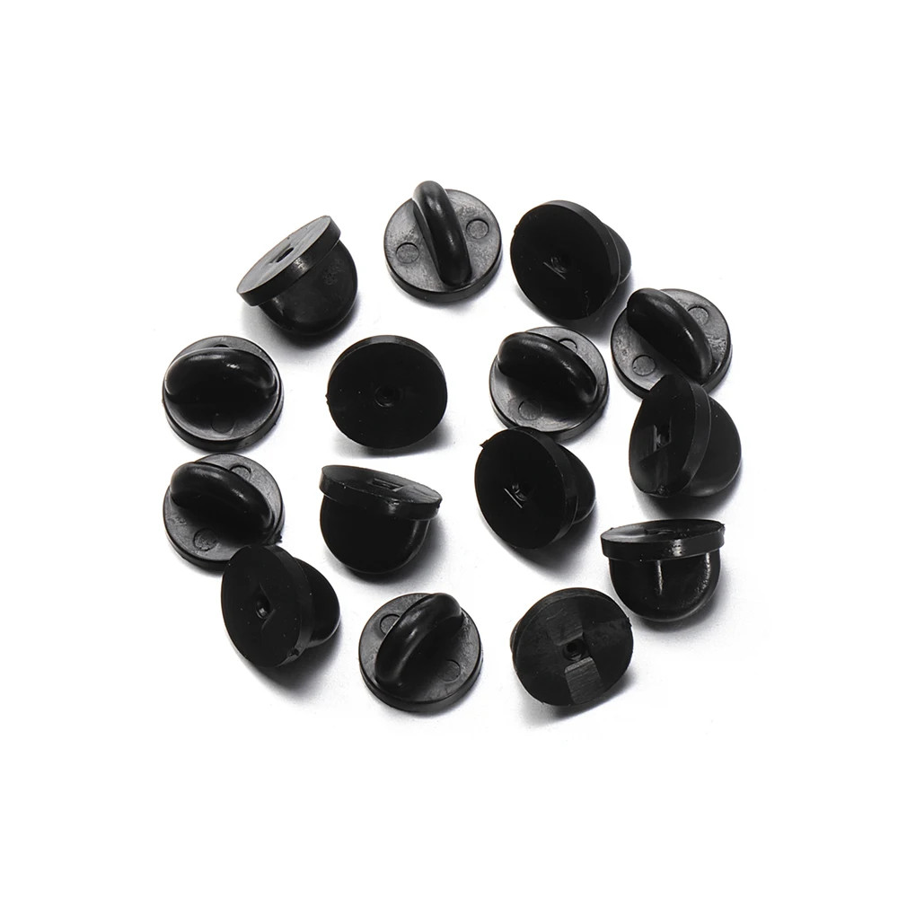 50Pcs Black Rubber Brooch Pin Back Squeeze Badge Holder Butterfly Clasp Clutch