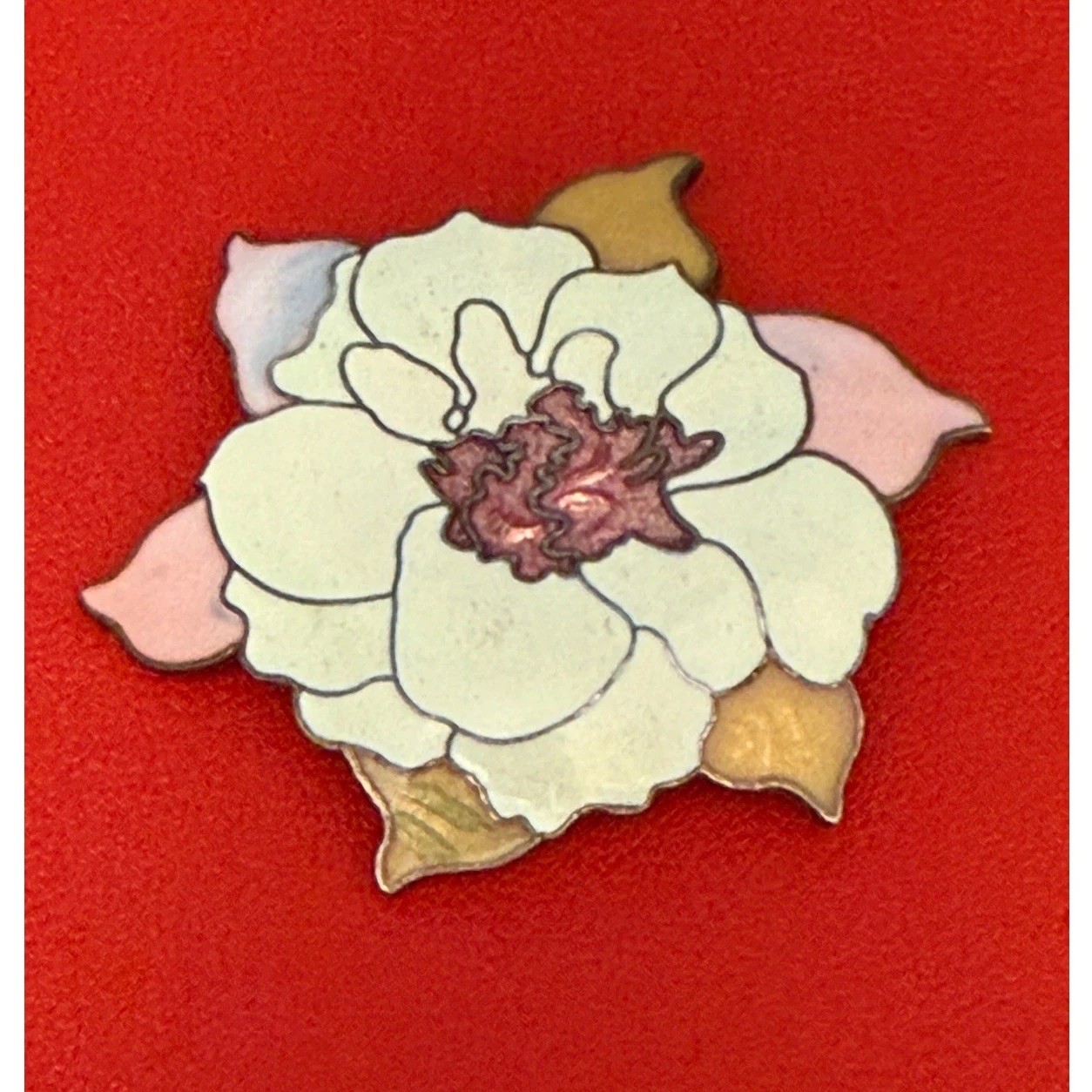 Vintage Cloisonne Enamel Flower Brooch Pin Pink Cream Floral Retro Cottagecore