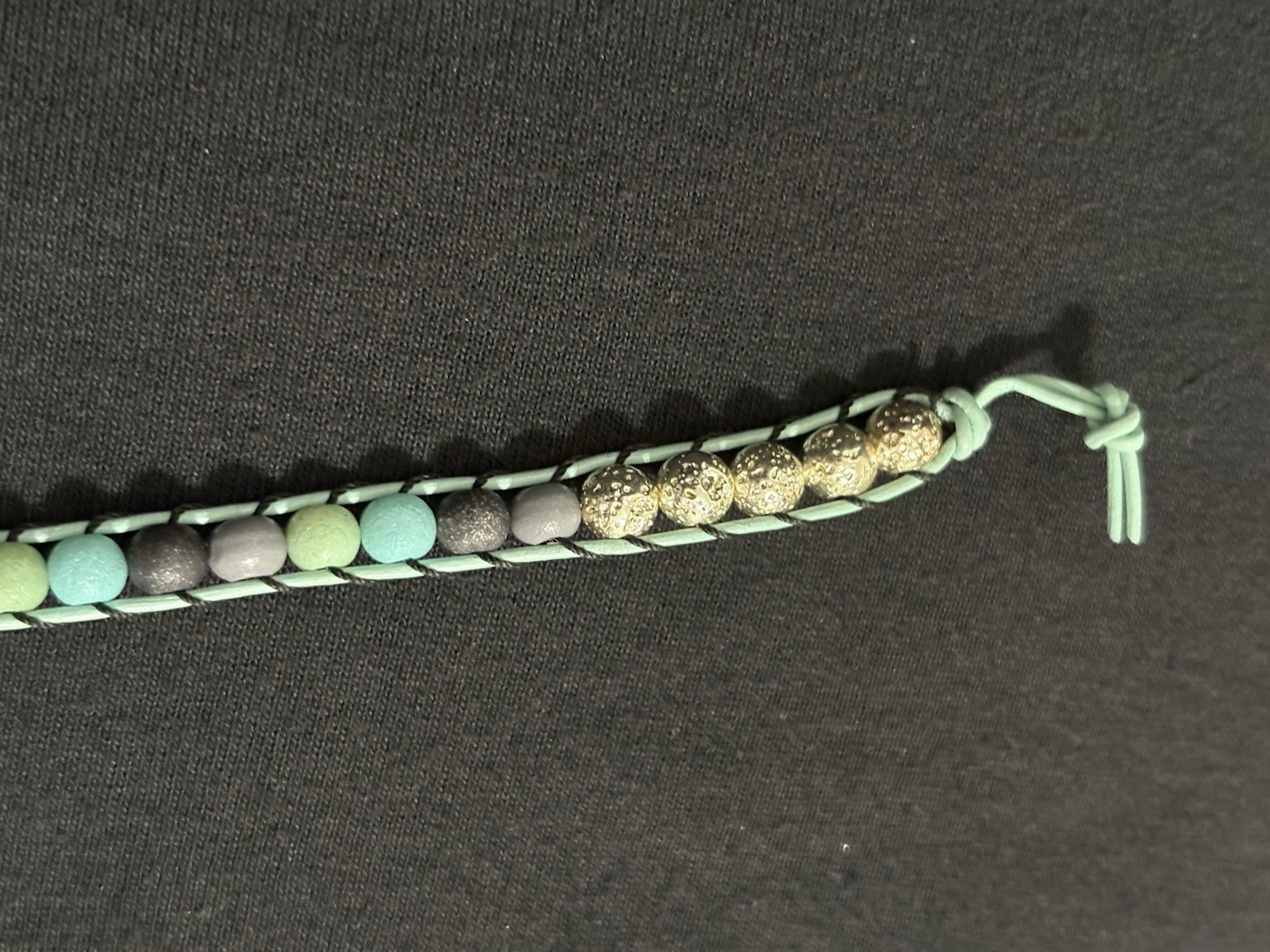 Handmade Leather Wrap Bracelet Turquoise Gray Black Beads Button Closure Boho