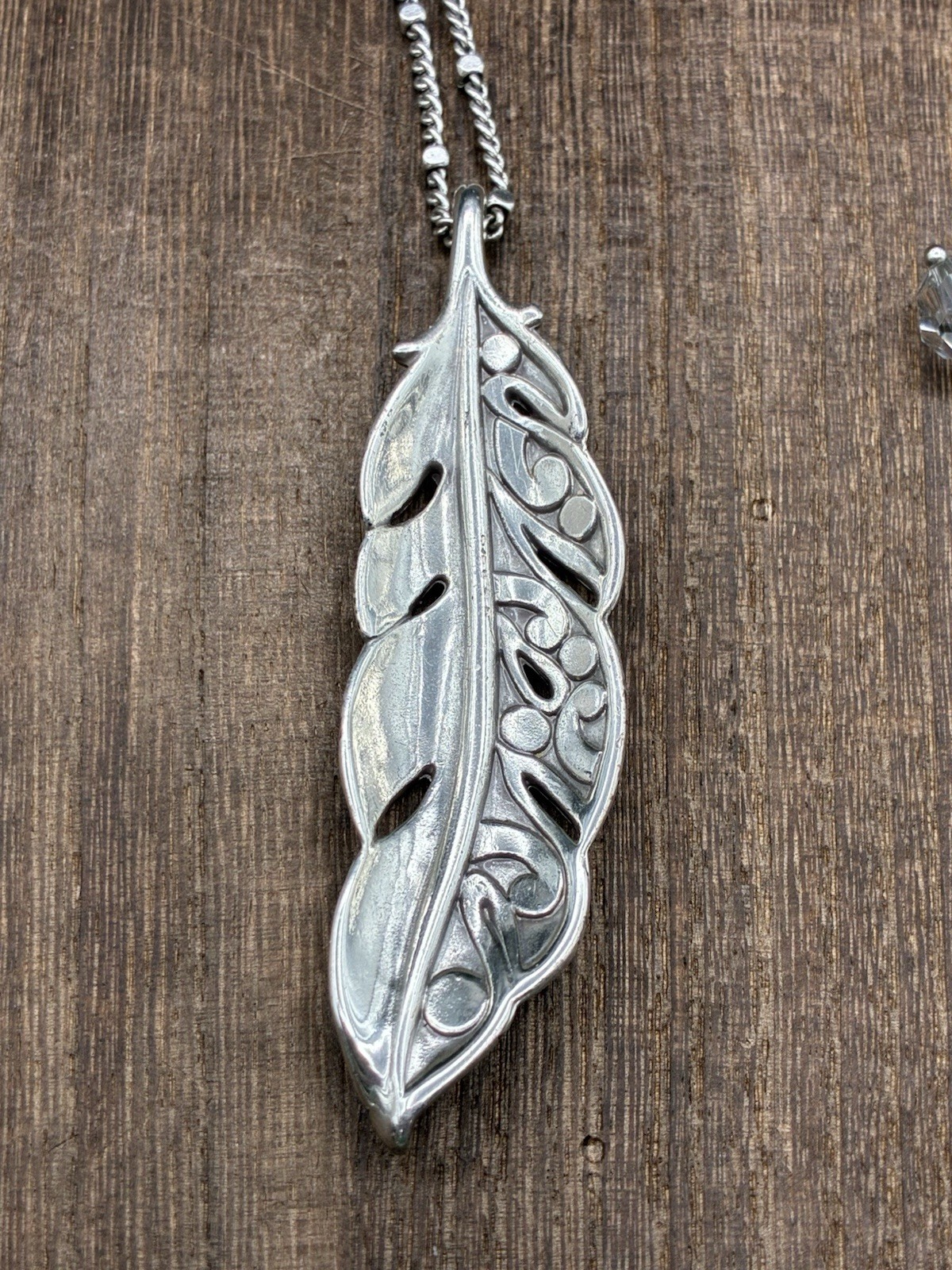 Brighton Contempo Ice Feather Pendant Necklace #1067 36” Long Reversible
