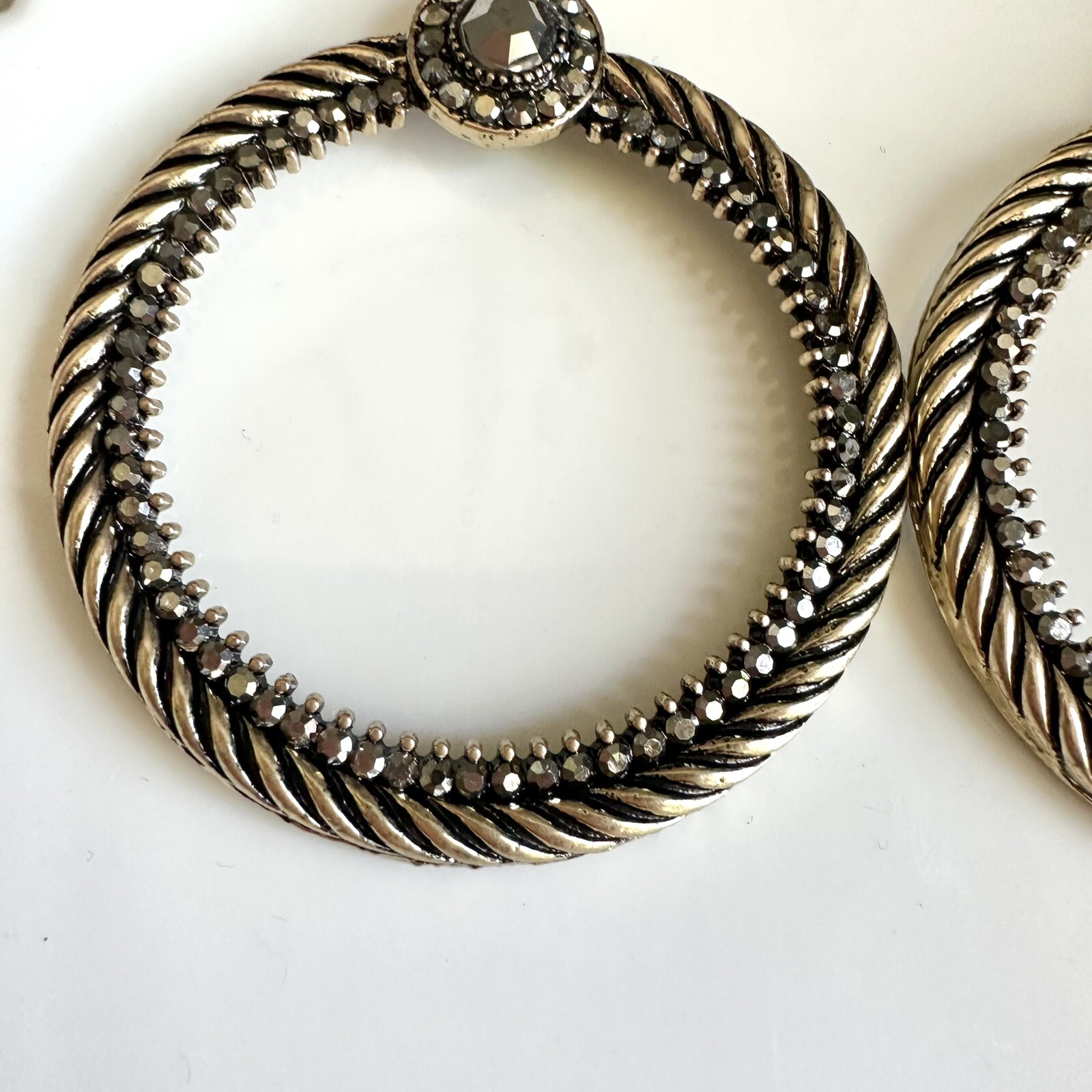 Art Deco Vintage Style Nouveau Gold Black Earrings Rhinestone Circle Hoop NEW