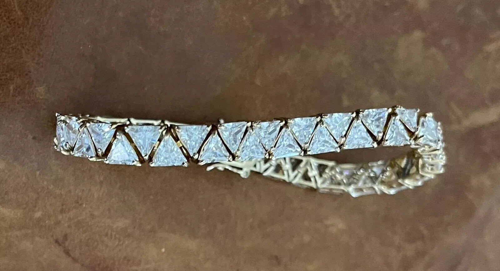 7.76 Ct Trillion Cut Simulated Diamond Tennis Bracelet 14K Yellow Gold Plated
