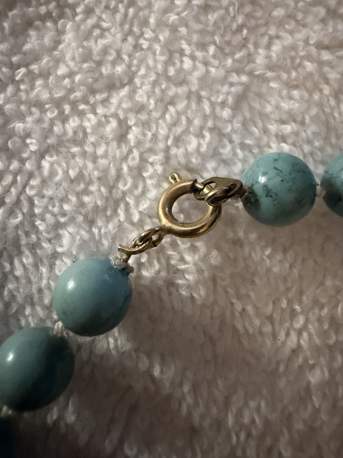 Blue Round Stone Beaded Necklace, Ball/Bead Chain, Spring Ring Clasp