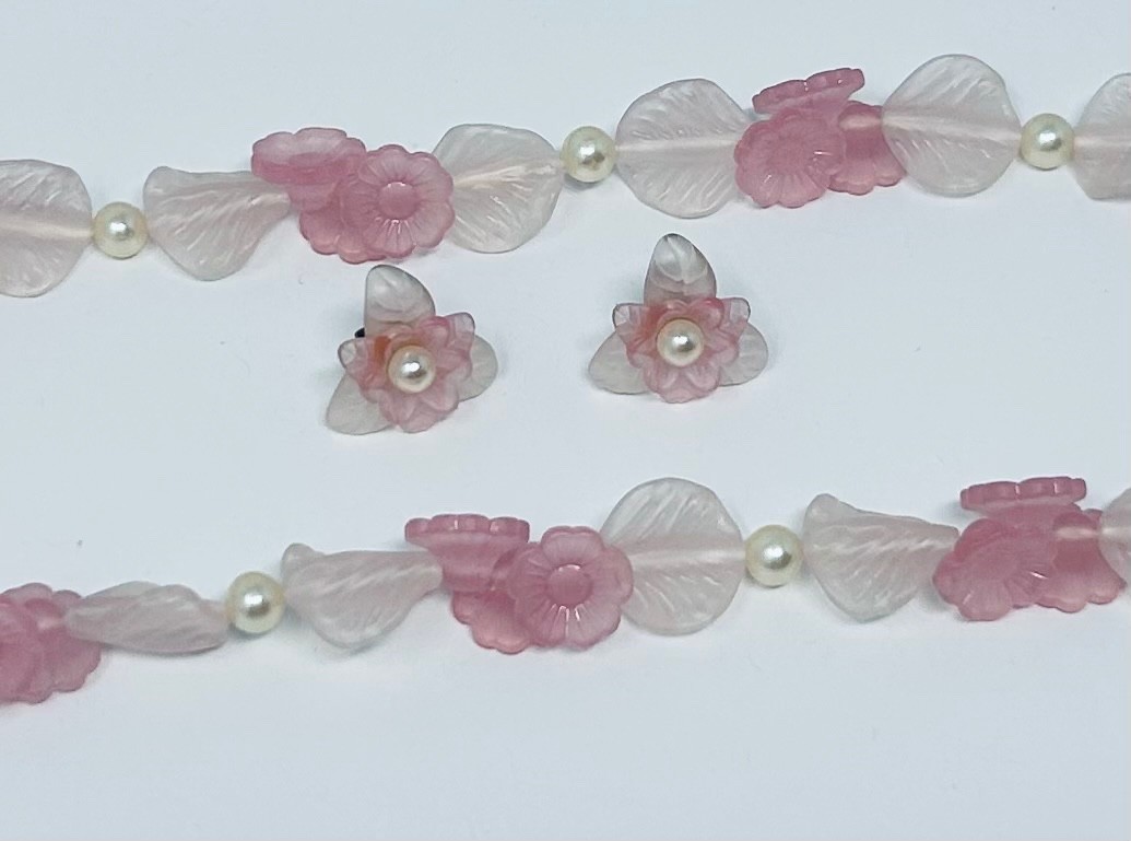 Vintage Avon Pastel Blossoms Collection Necklace and PIerced Earring Set