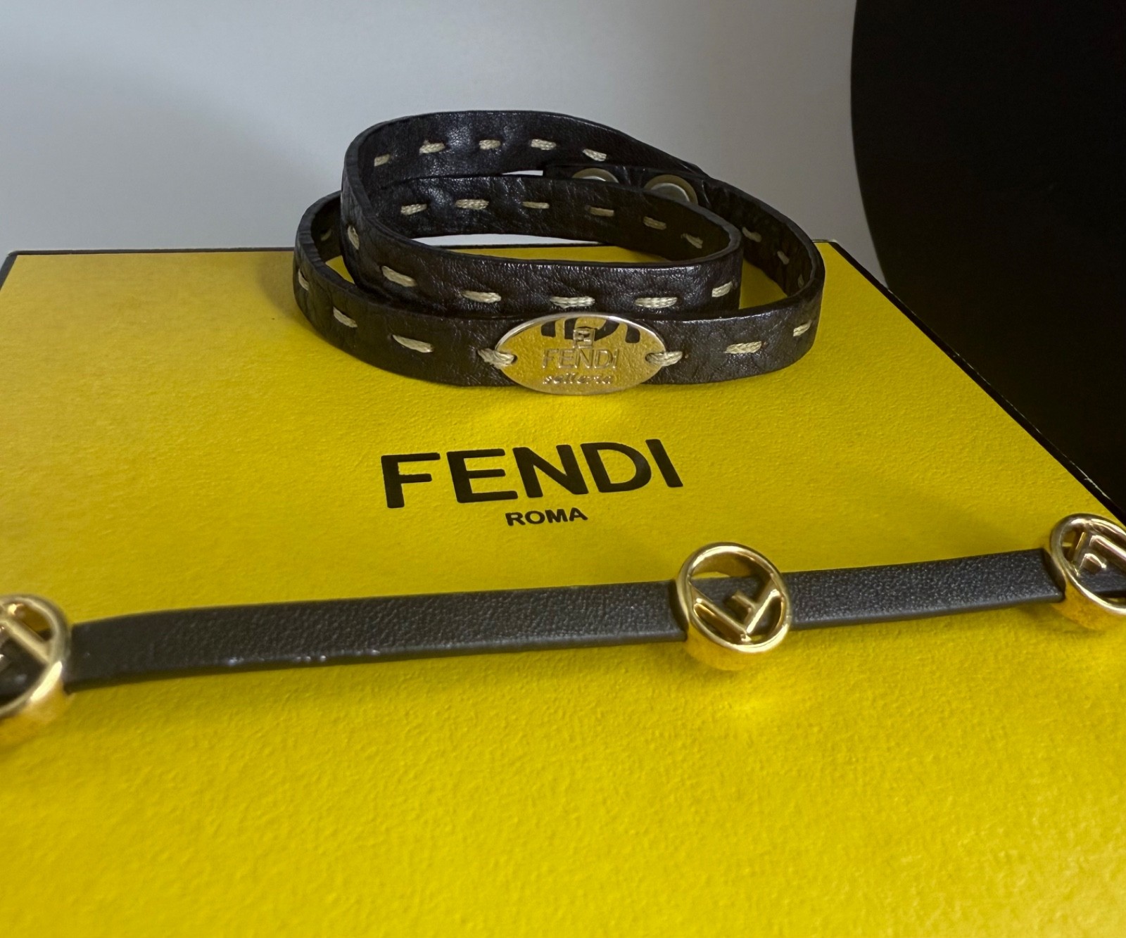 FENDI Leather Black Men’s and Brown Bracelets. 16″ Both.