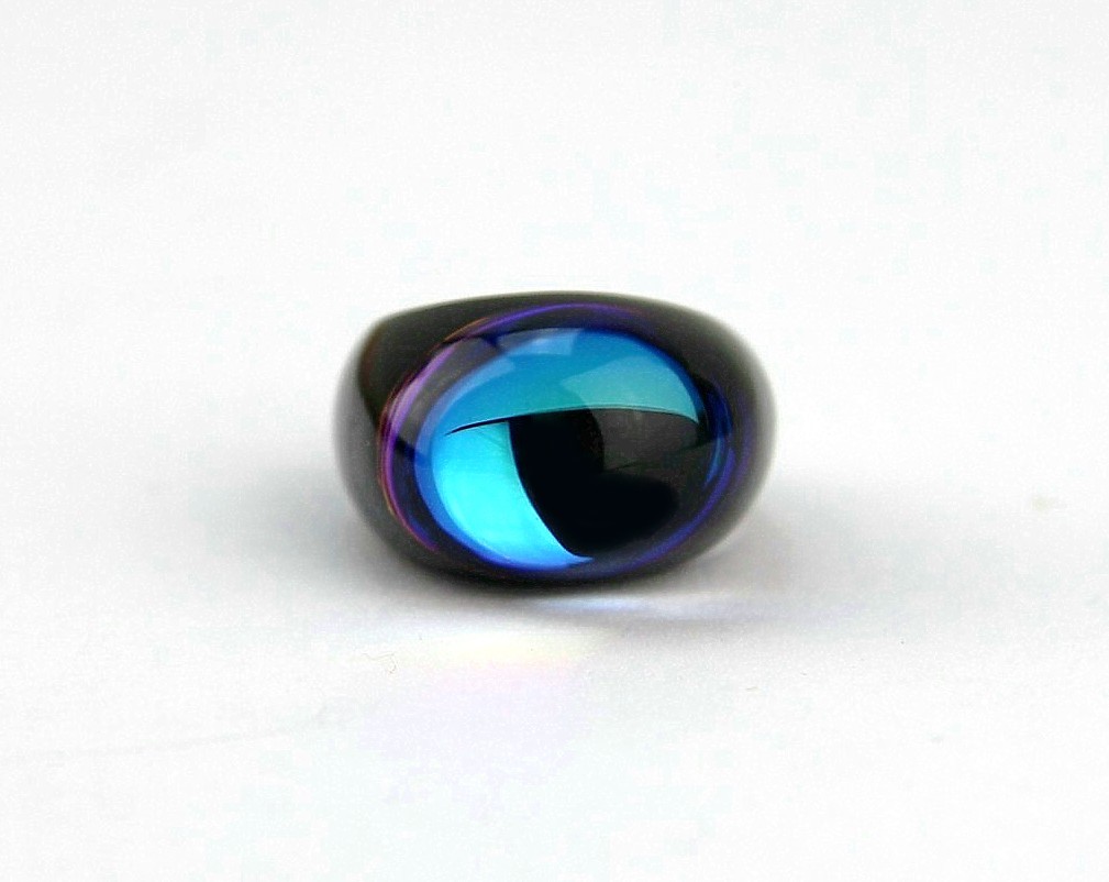 BACCARAT JEWELRY TANGO BLACK ONYX BLUE SCARABEE CRYSTAL RING SZ 49-5 US FRANCE