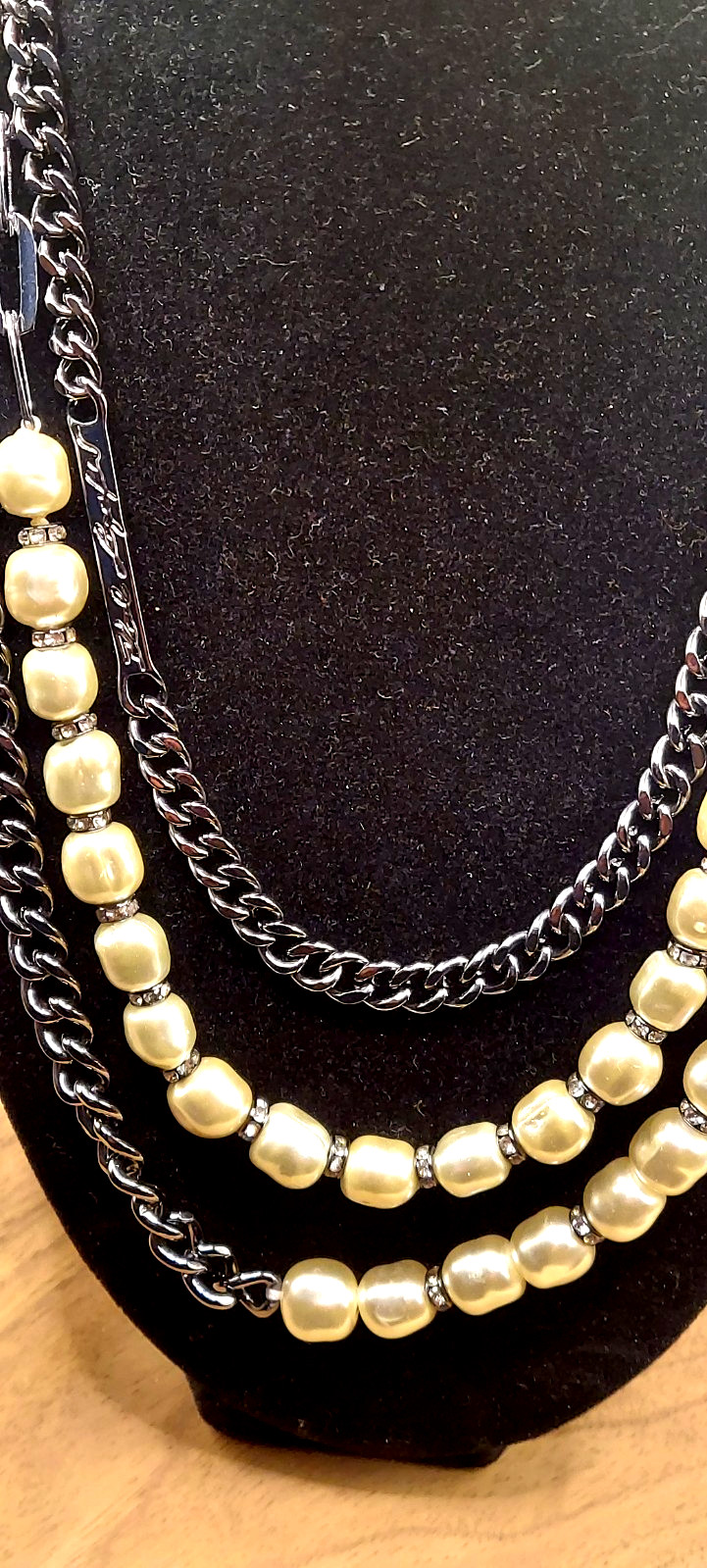 Karl Lagerfeld Paris Hematite-Tone Imitation Pearl Multi-Chain Necklace, 20 + 3