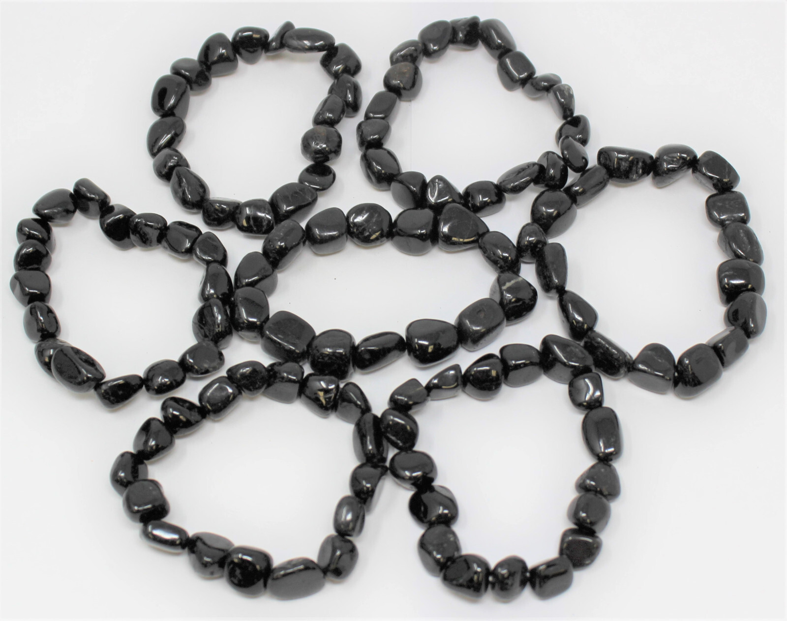 Black Tourmaline Tumbled Gemstone Bracelet 6-8 mm Nuggets (Stretch Bracelet)