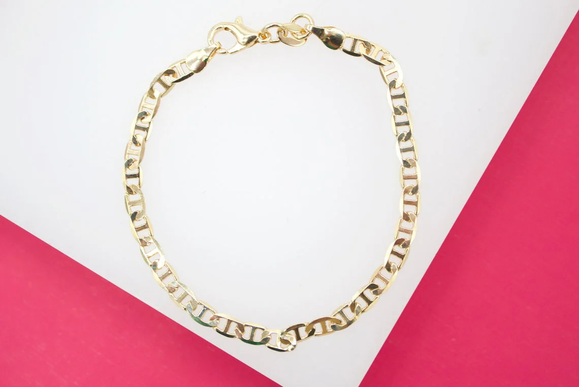 18K Gold Filled 4mm Flat Mariner Bracelet (I314)