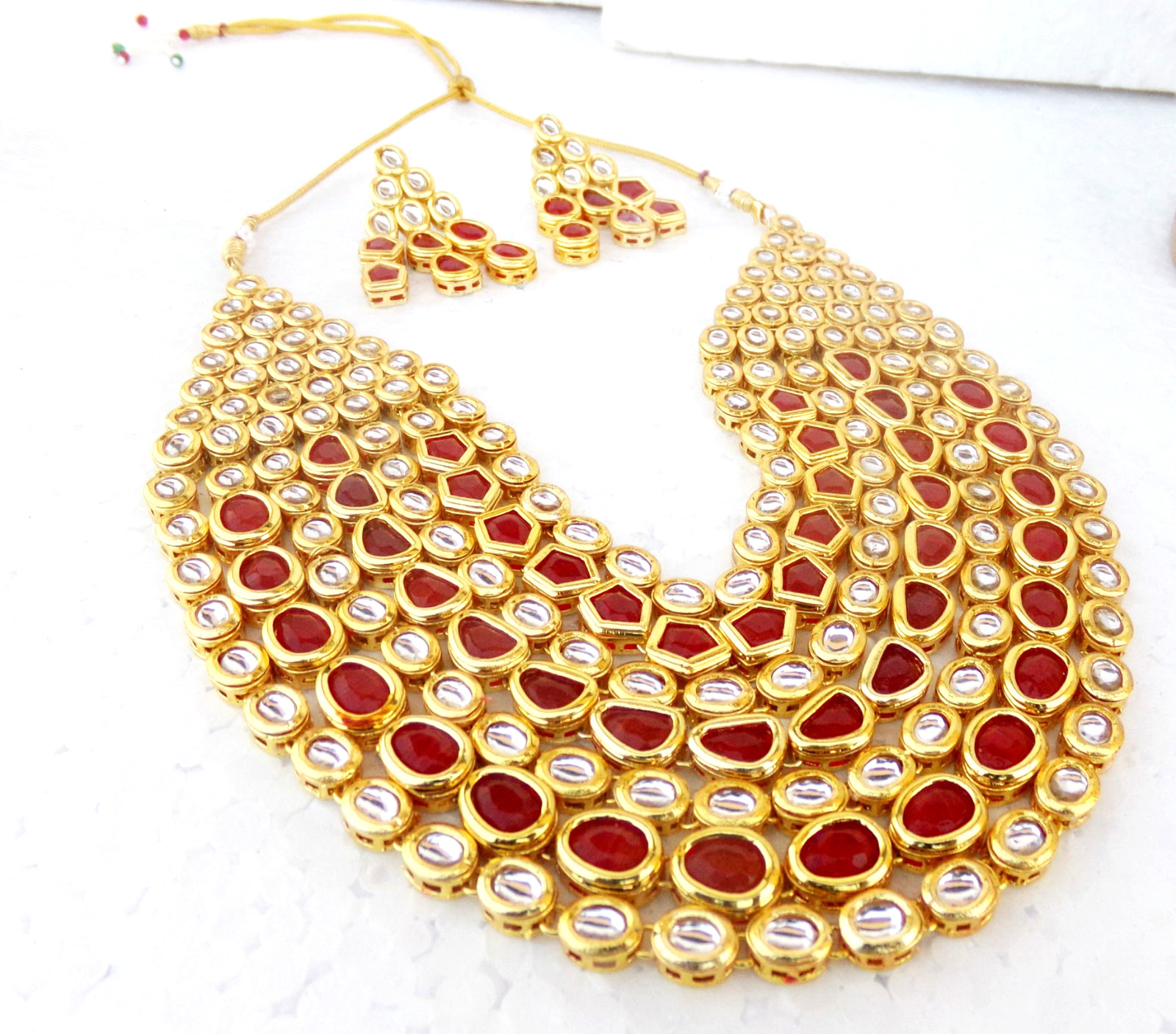 Indian Bollywood Gold Plated Kundan Choker Bridal Necklace Earrings Jewelry Set