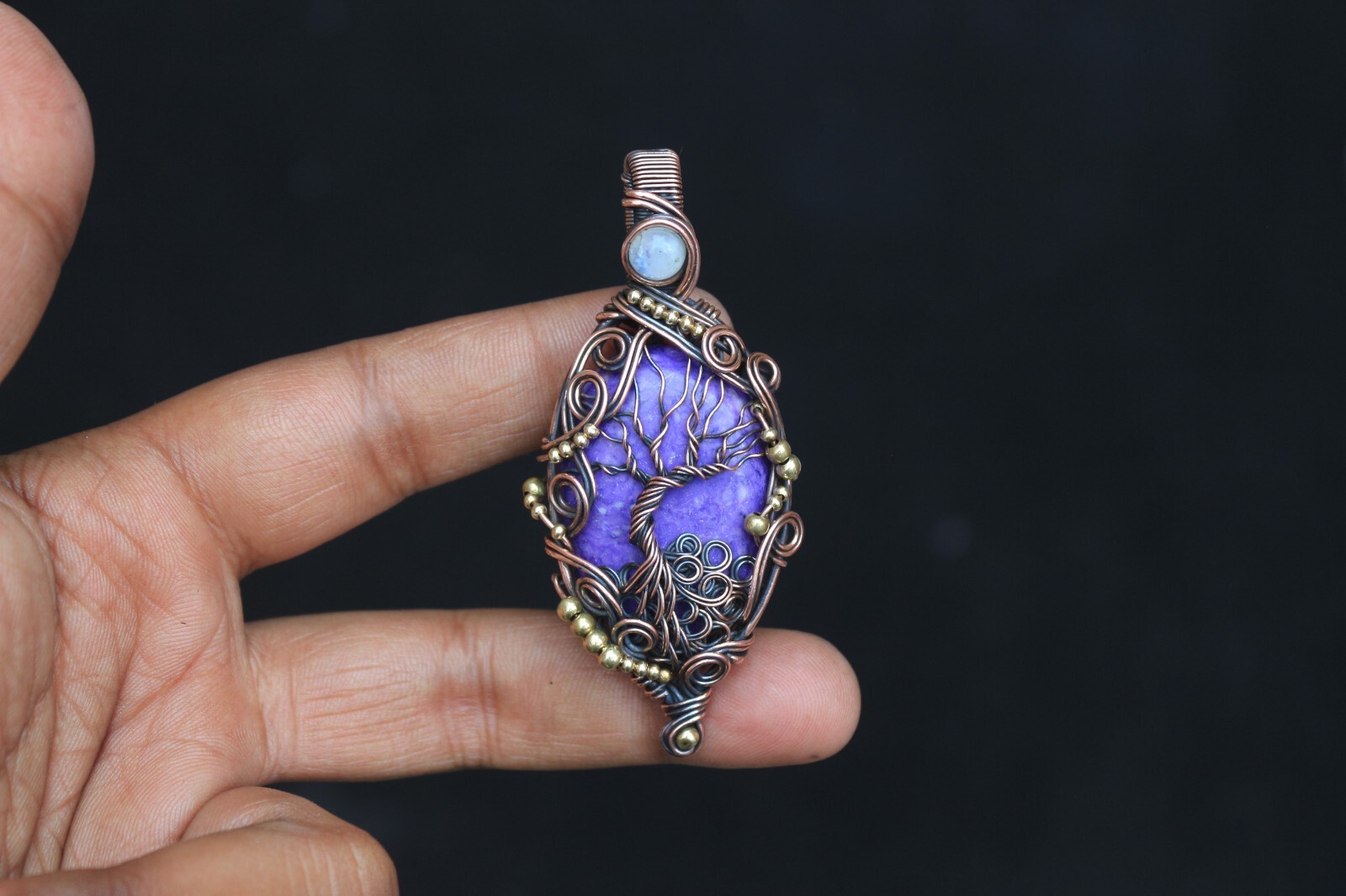 Tree Of Life Copper Wire Wrap Jewelry Purple Charoite Boho Pendant NK665