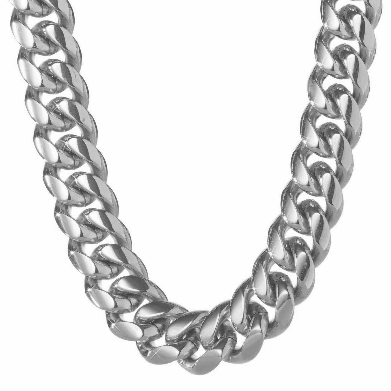 100% Stainless Steel White Gold Plated Miami Cuban Link Chain Bracelet 8MM-14MM