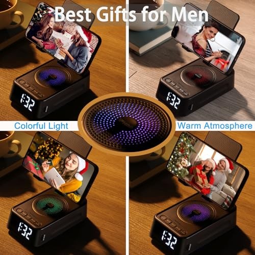 Gifts for Men Women, Phone Stand with Bluetooth Speaker&Clock, Birthday Gifts