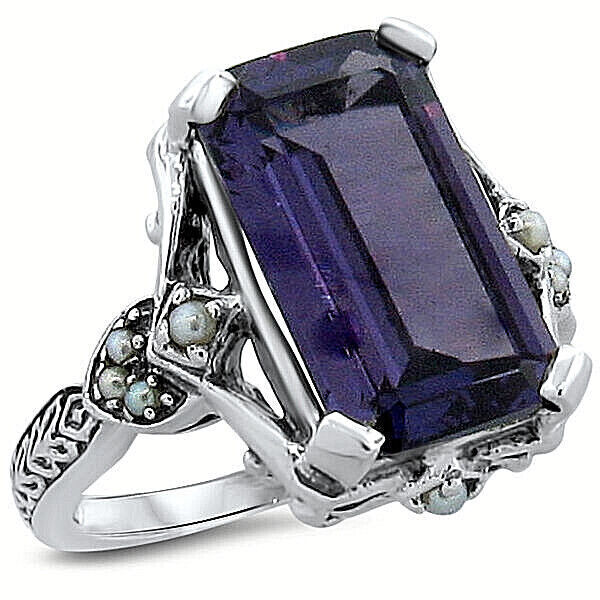 VINTAGE STYLE 925 STERLING SILVER 6.5 CARAT SIMULATED ALEXANDRITE RING 208Z
