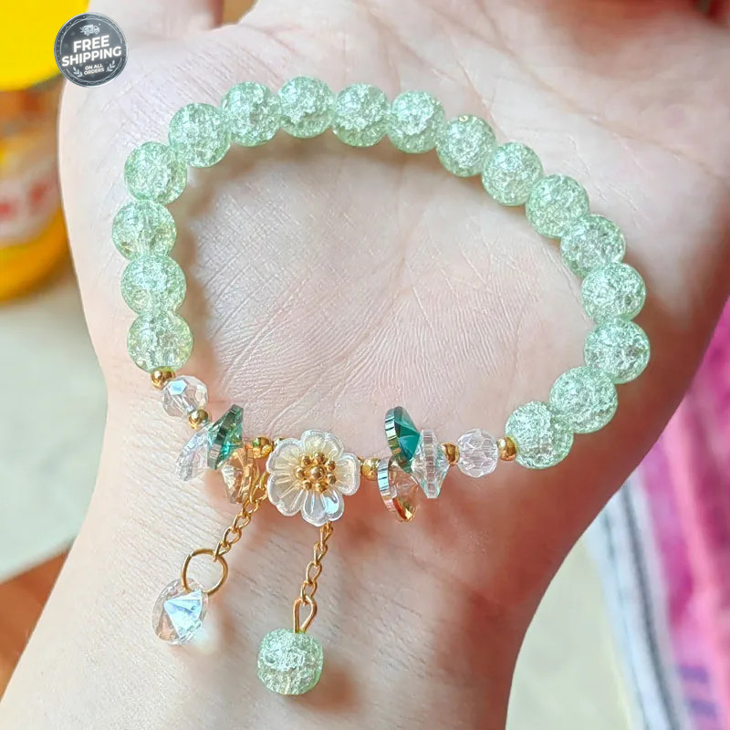 Sweet Vintage Pearl Lily Tulip Flower Bracelet for Women Fashion Cute