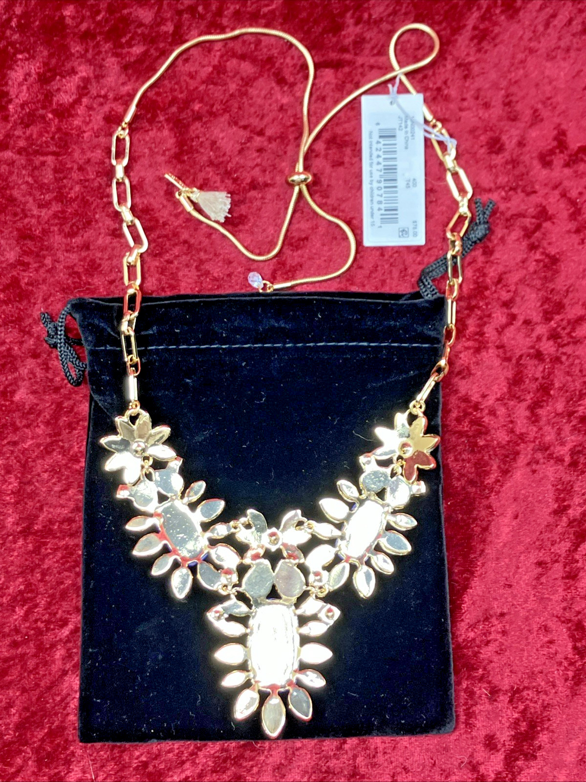 Lonna & Lilly Gold Tone Blue Stone Cluster Frontal Necklace NWT RP $78