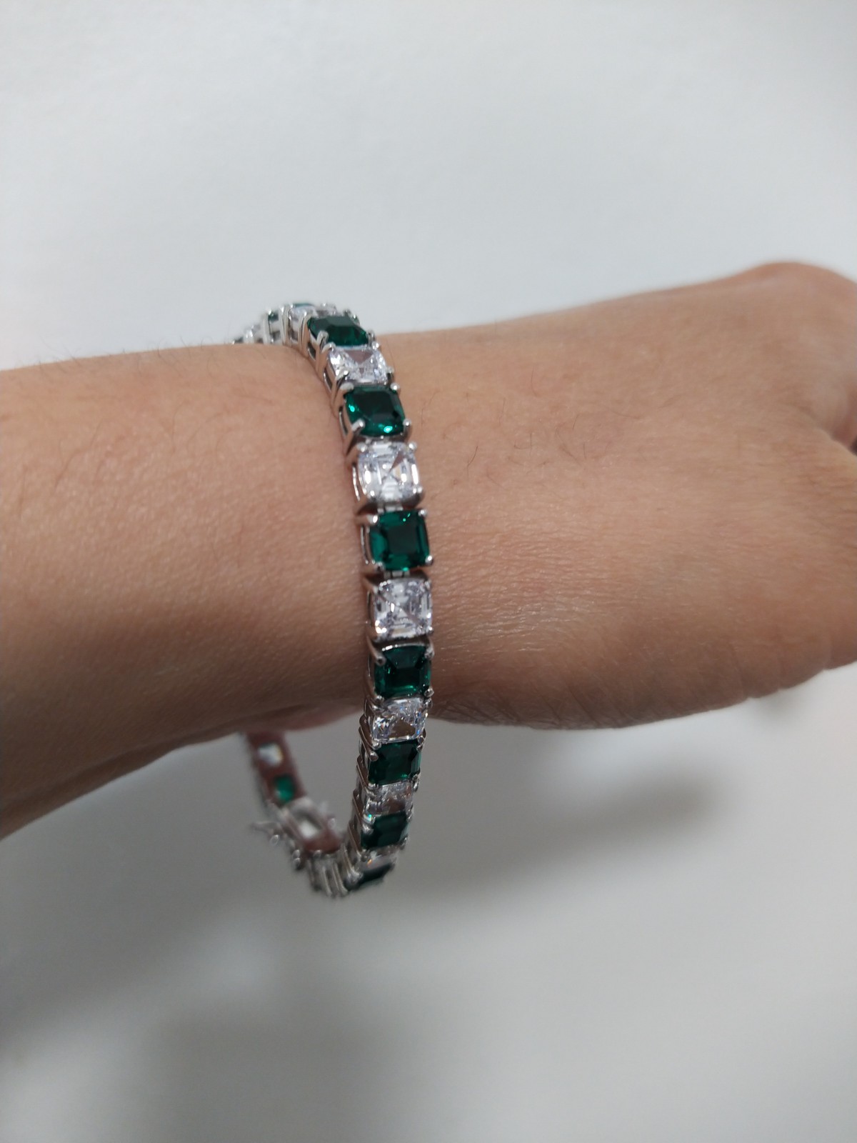 Diamonique Asscher Cut White Emerald Tennis Bracelet Sterling Silver 925 8″ New