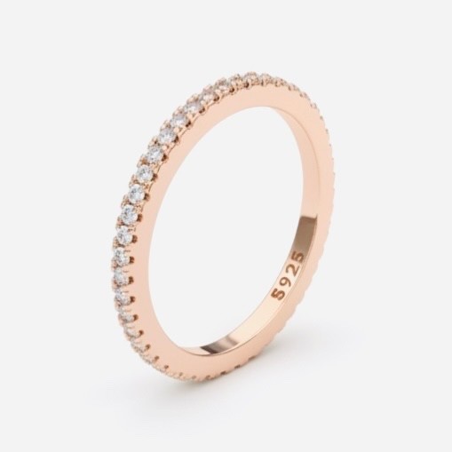 14K Rose Gold 925 Silver Imitation Sapphire Eternity Band Stackable Women’s Ring