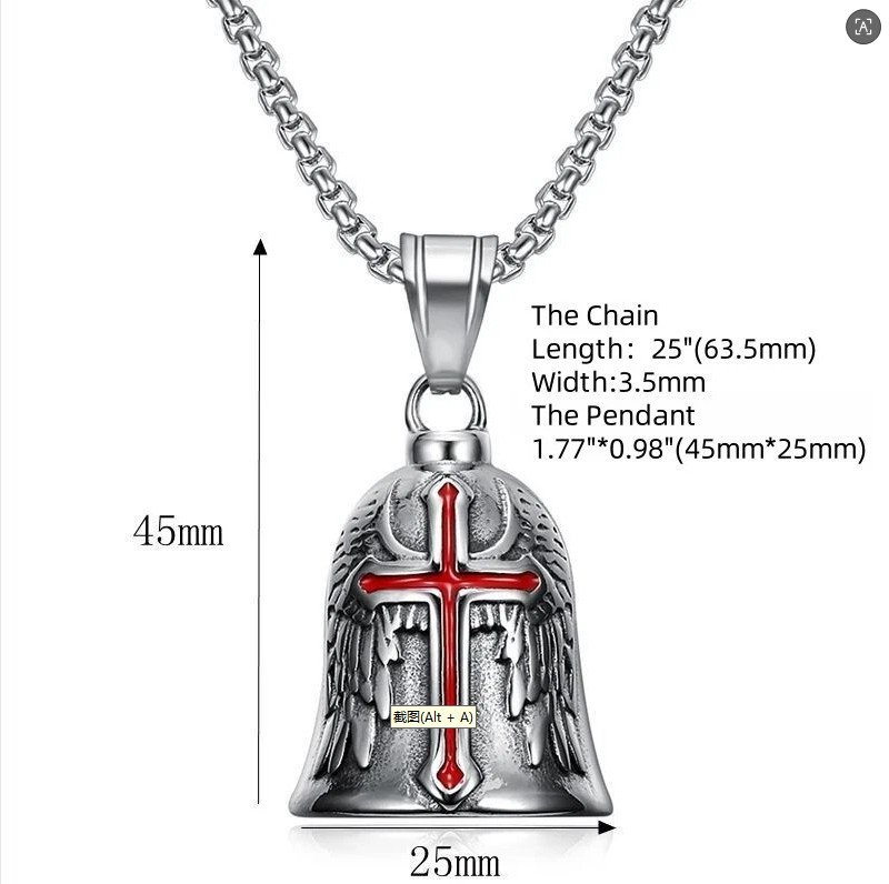 Angel Wings Cross Motorcycle Guardian Gremlin Bell Pendant Necklace Chain 24″