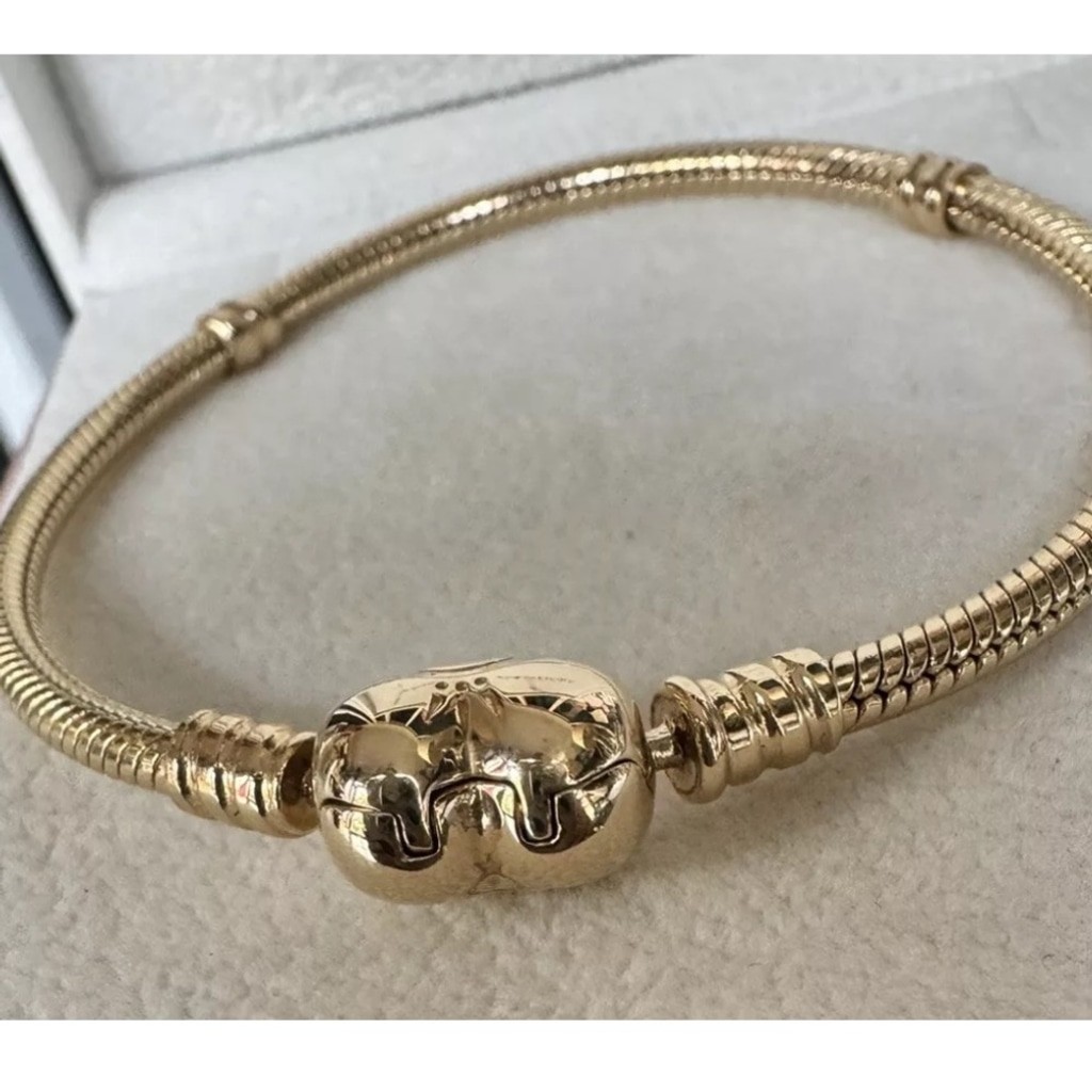 NEW❗️Authentic Pandora 14K Gold Moments Heart Clasp Snake Chain Bracelet 6.5 In