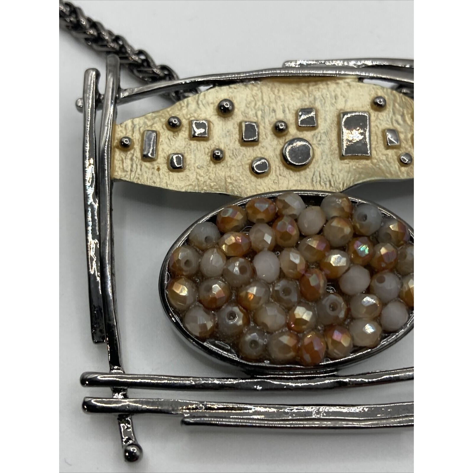 Art frame necklace earring set Jewelry Silver gun metal crystals 18″ Artisan