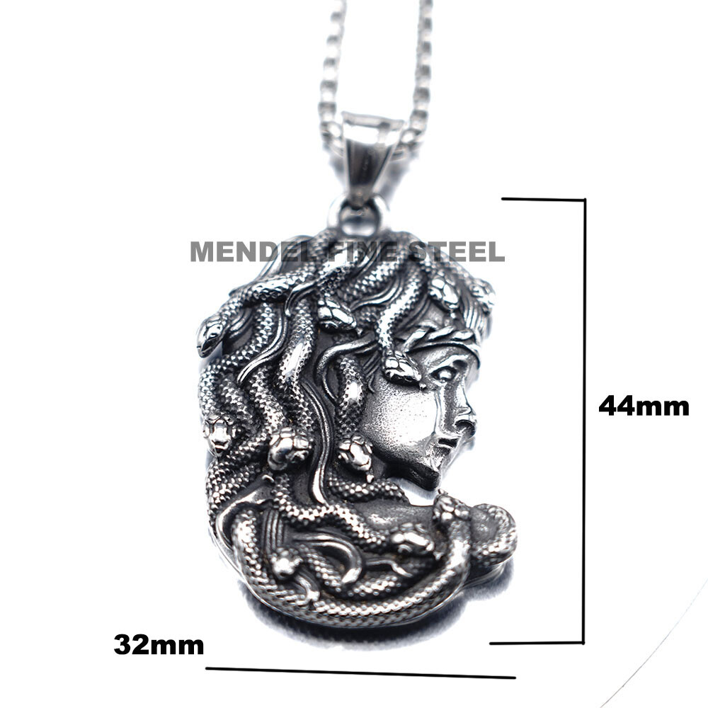 MENDEL Mens Womens Stainless Steel Greek Snake Medusa Head Pendant Necklace Men