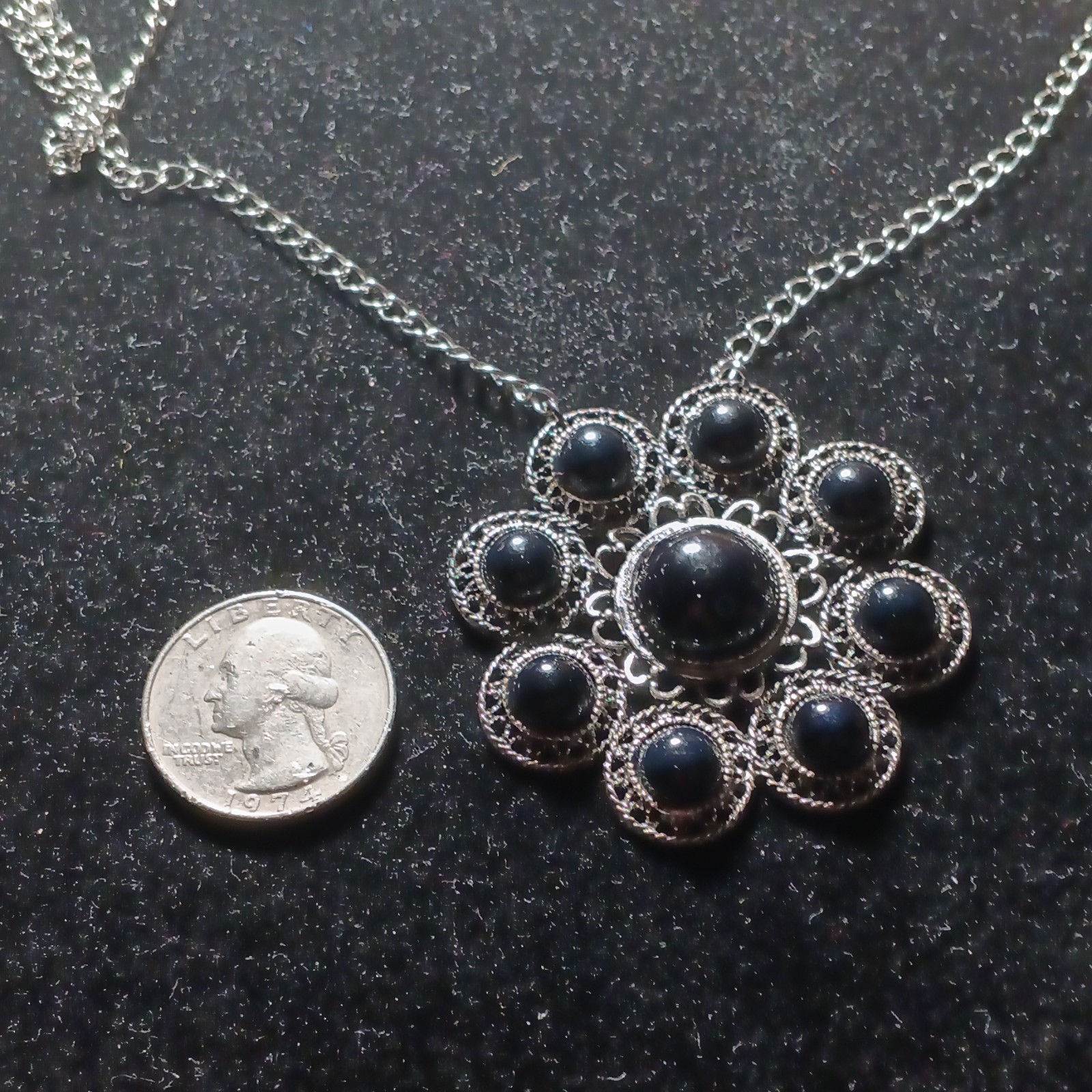 Black & Silver-Tone Pendant On A 24″ Stainless Steel Chain With No Clasp