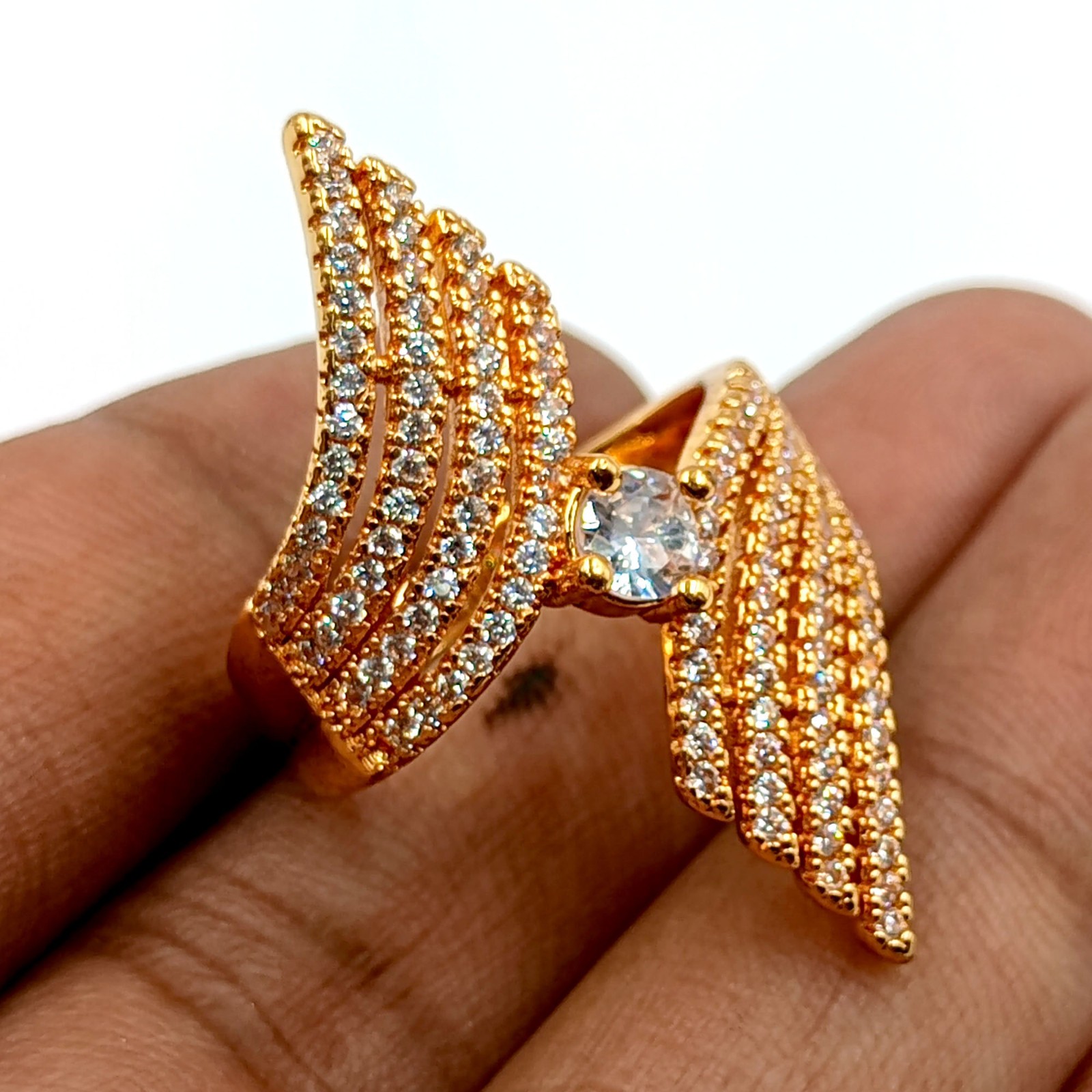 22k Rose Gold Plated Vanki Ring Cubic Zirconia Adjustable South Indian Artisan
