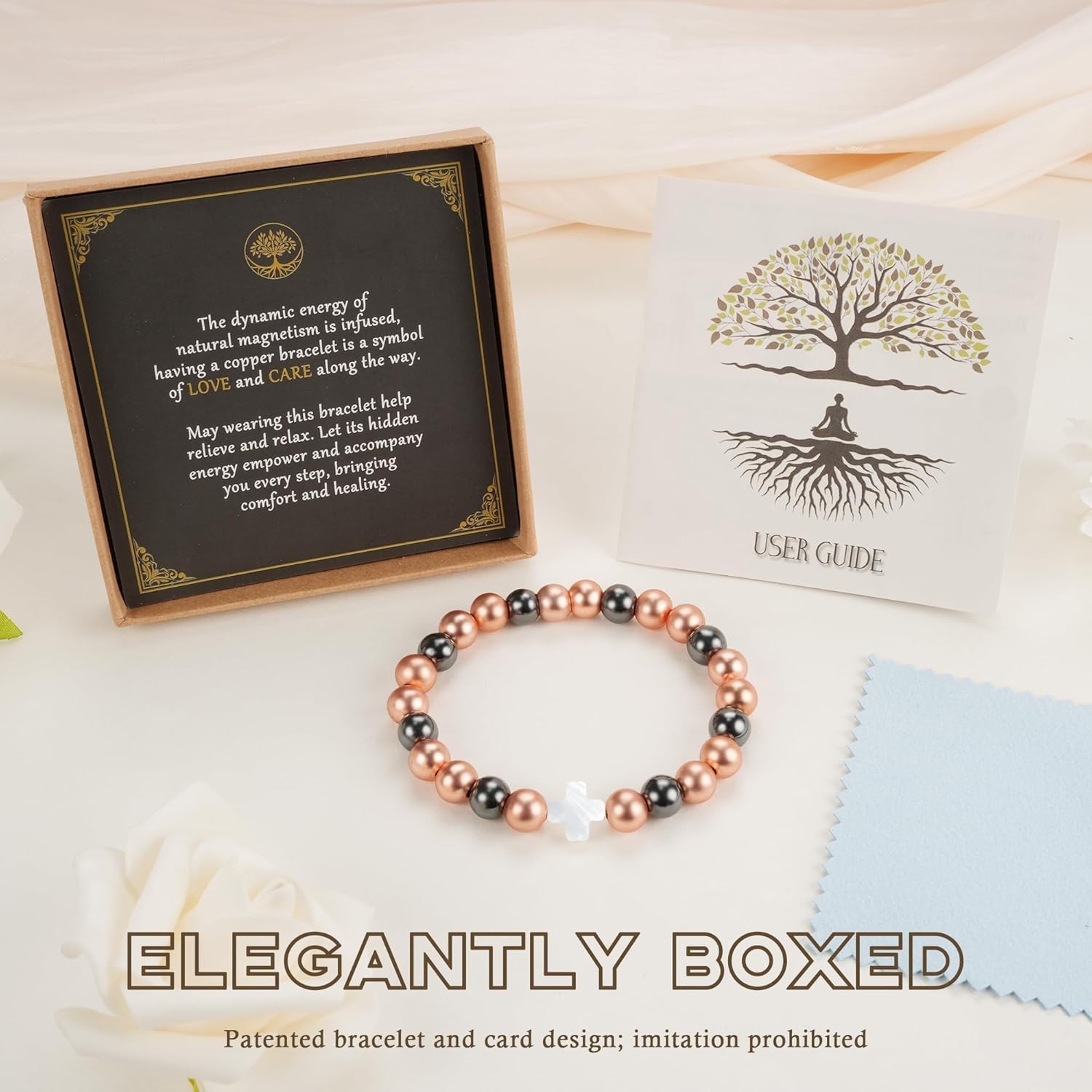 Elegant 8MM Copper Magnetic Bracelet with Cross Design – Adjustable for All