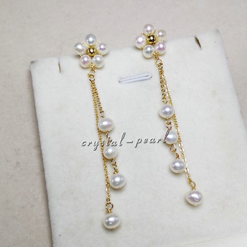 Genuine AAA natural south sea white pearl dangle earrings 14k yelllow gold P