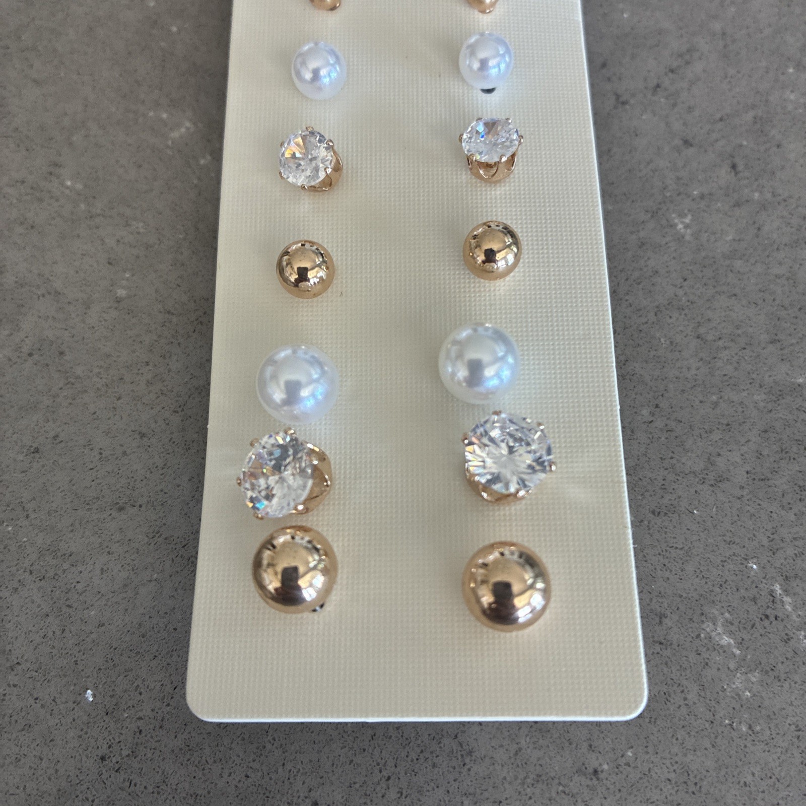 I Am Stud Earrings 8 Pair Set Cubic Zirconia, Gold Tone & Pearl Tone | New