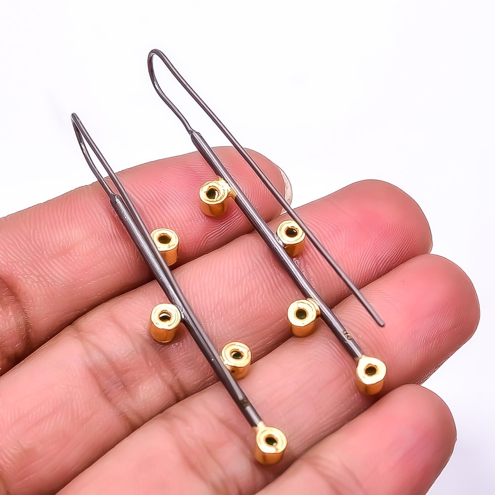 Emerald -Zambia Mines Simulated 925 Silver Black And Gold Plated Earring 2.15″