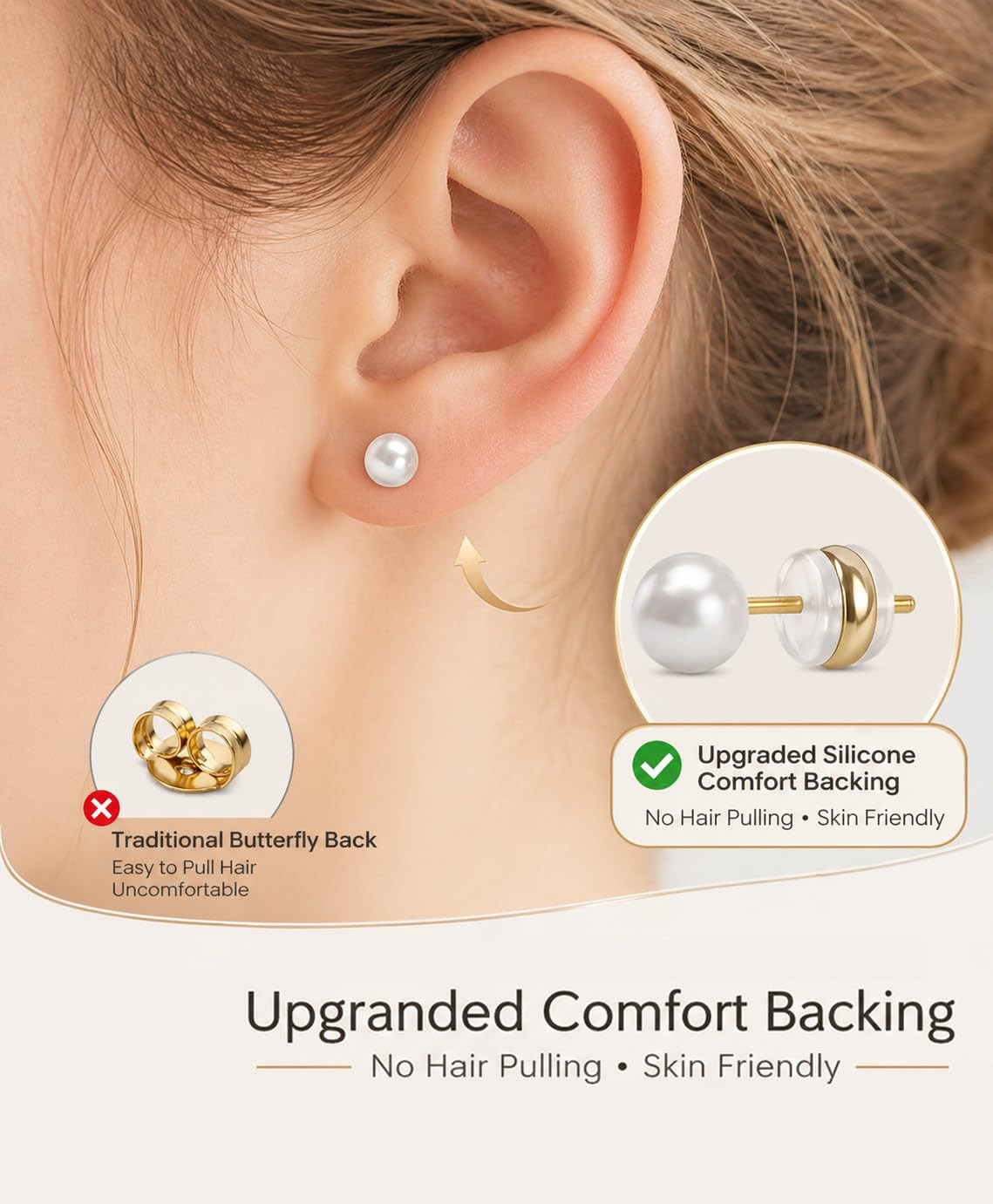 Gold Pearl Stud Earrings Set for Women, 7 Pairs (3–10Mm), Hypoallergenic with So