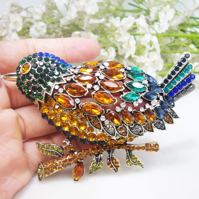 3.7″ Charming Colorful Kingfisher Bird Woman’s Brooch Pin Rhinestone Crystal