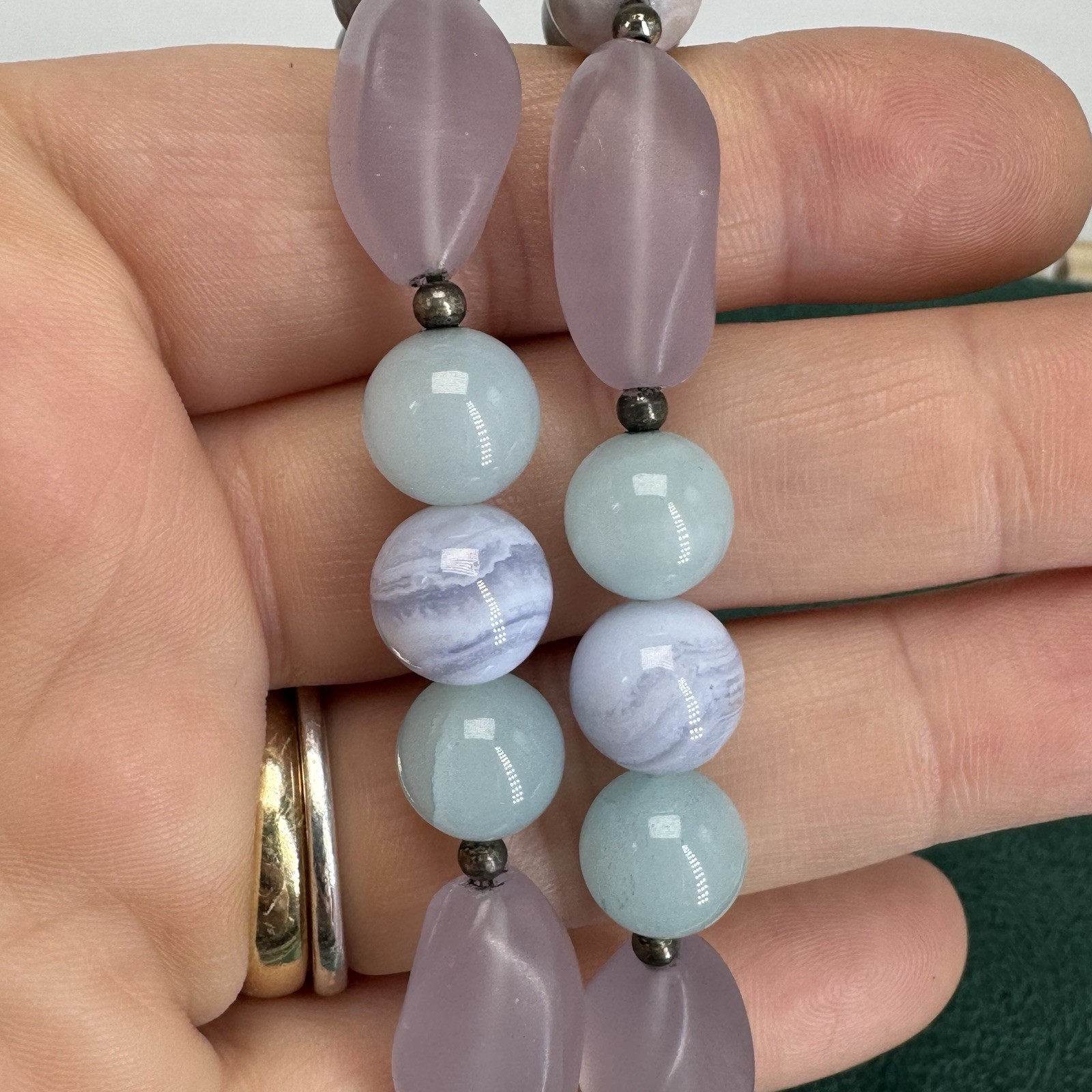 Crazy Lace Agate Chalcedony Necklace Orb Beaded Gemstone Pastel 23.5”
