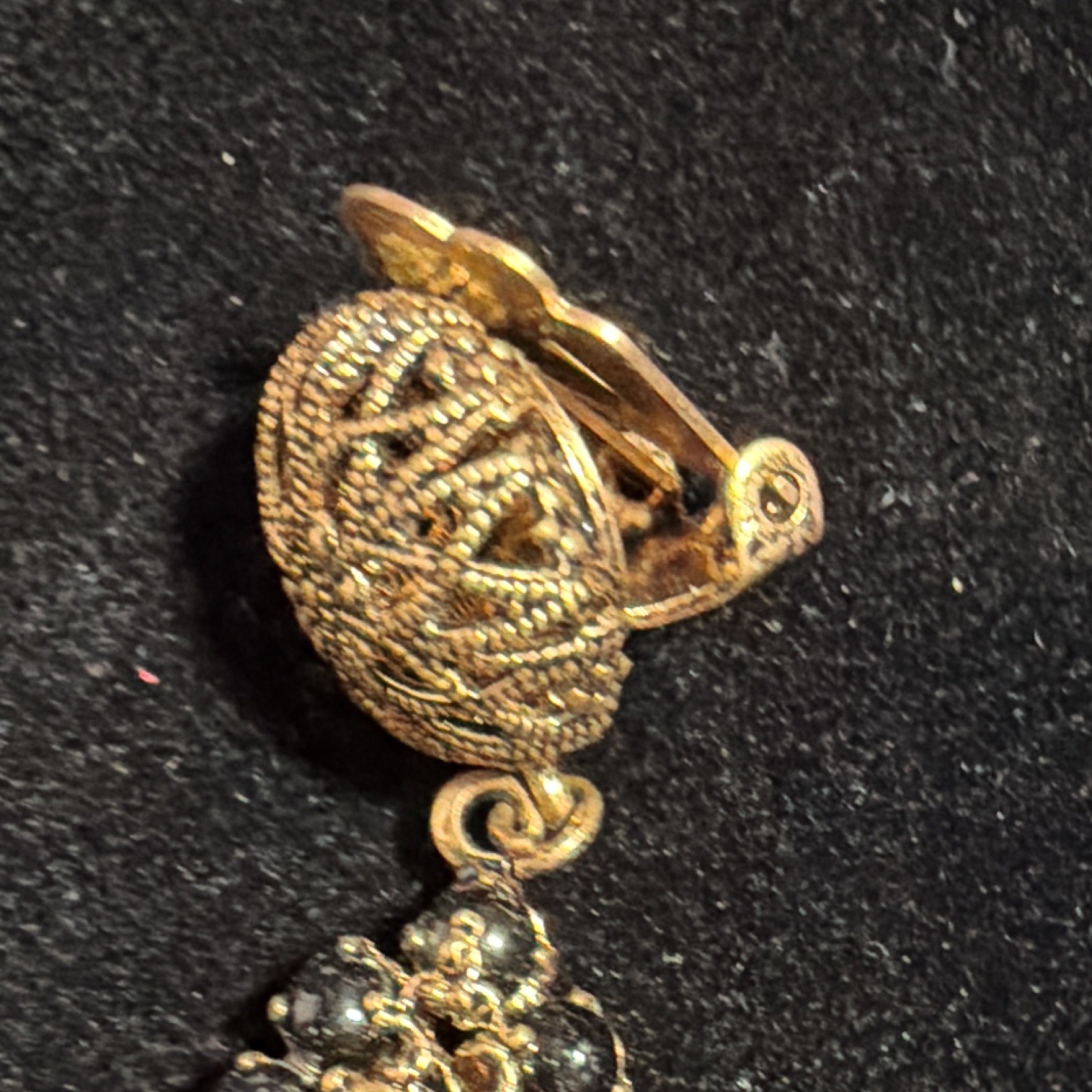 Gold Tone Metal Filigree Oval Dangle/Drop Clip-On Earrings for Lobe