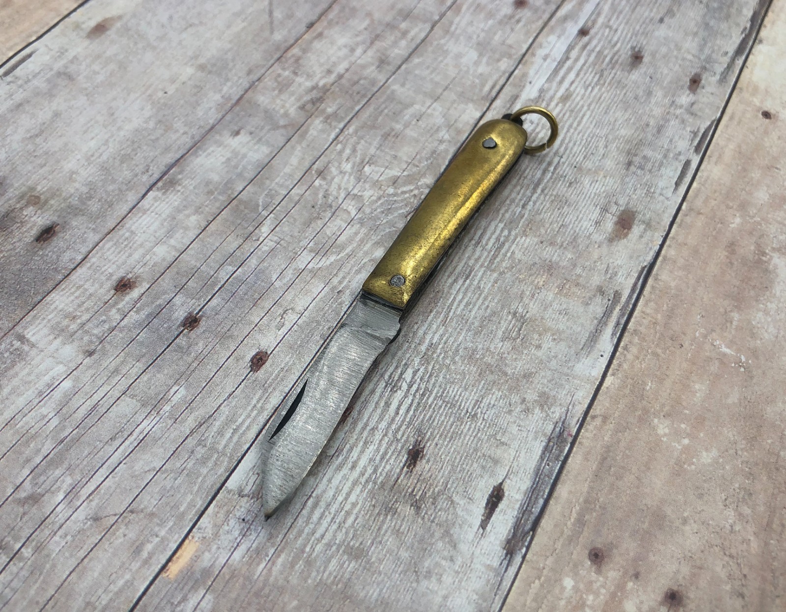Handmade Brass Mini Pocket Knife Pendant with Loop – Vintage Style Charm