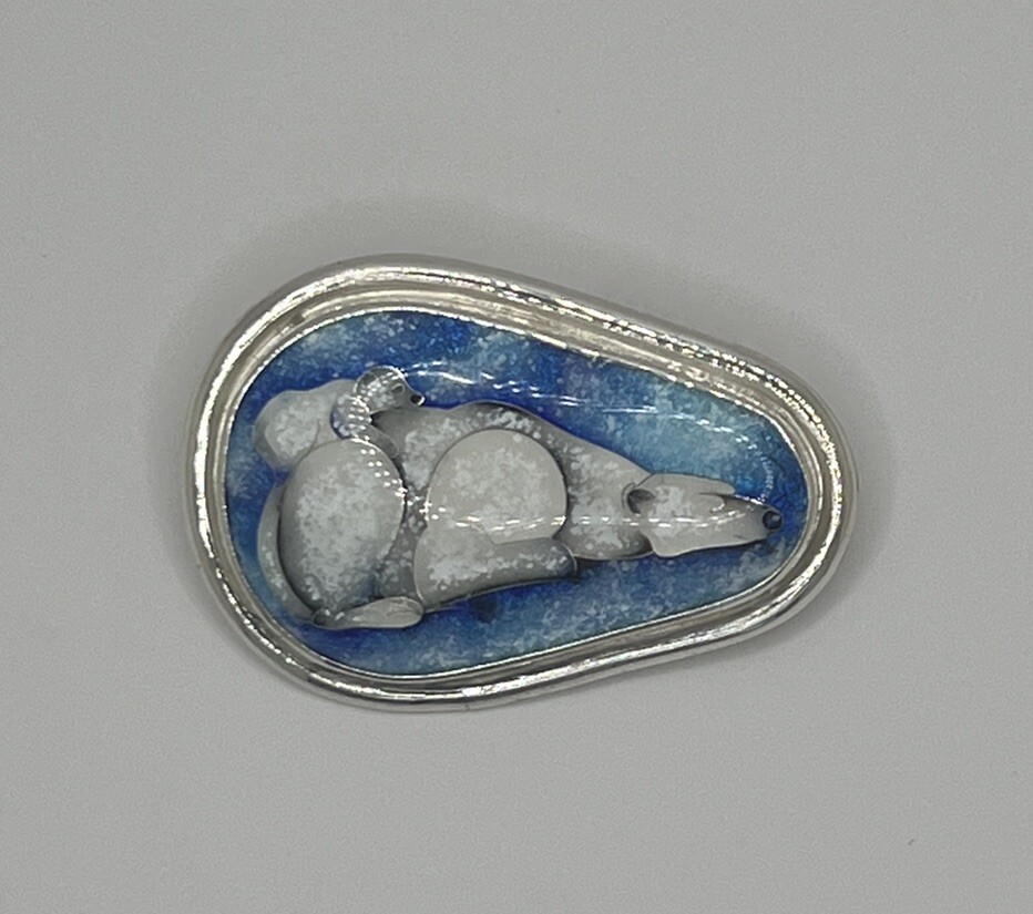 Enamel Pendant White Bear Silver Base