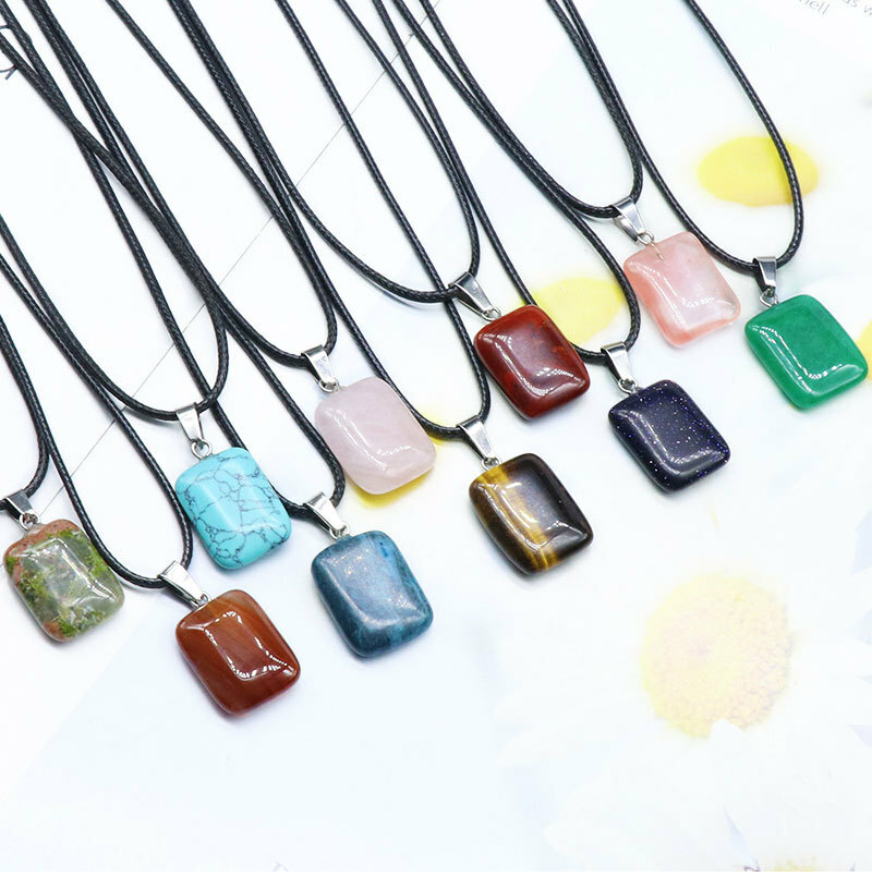 Wholesale 50pcs Natural Mixed Stone Rectangle Pendant Bead Jewelry 15X20mm