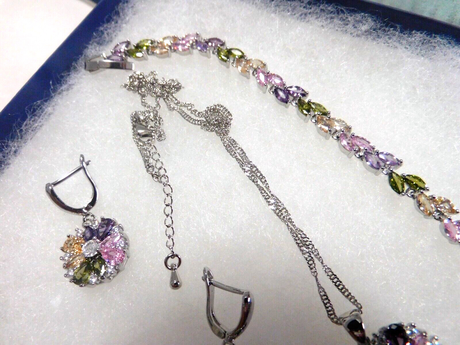 New 5 Piece Necklace Earrings Bracelet Ring Multi-Color Zircons 925 Wedding Set
