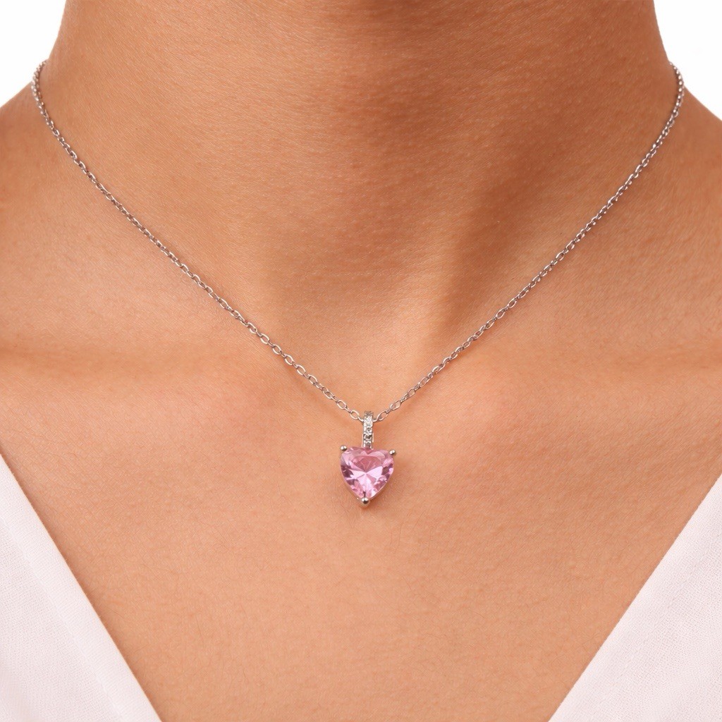 ZARD Heart Cut Pink Sapphire Pendant Necklace in 925 Sterling Silver