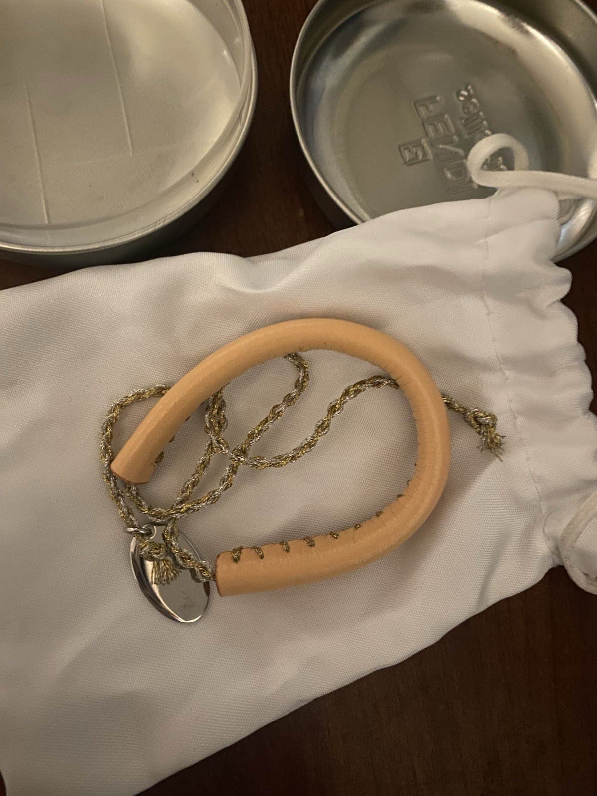 Authentic Fendi Selleria Tan Leather Bracelet W/ Gold/Silver Cord & Silver Logo