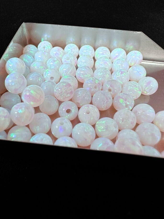 Full Drilled White Synthetic Lab Created Opal Round Beads 6mm