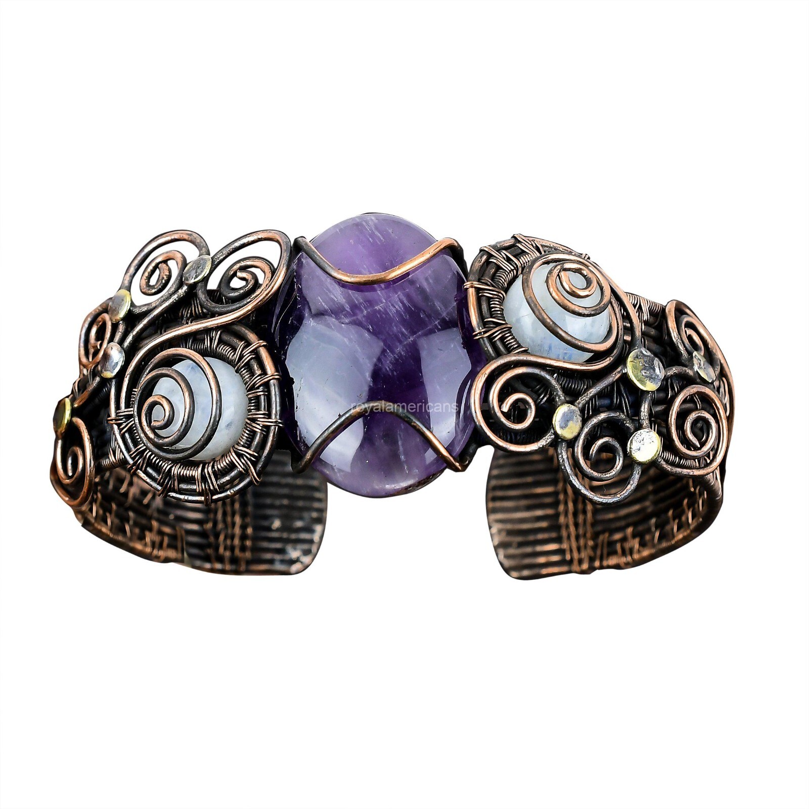 Star Amethyst Wire Wrapped Adjustable Cuff Handcrafted Copper Unique Jewelry