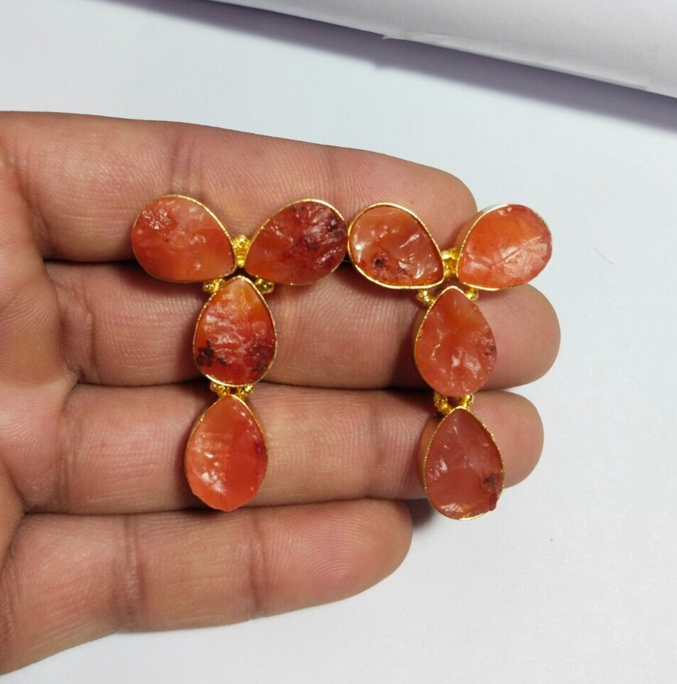 Natural Multi Color Stone Rough Earrings Gold Plated Earrings Birthstone Earring