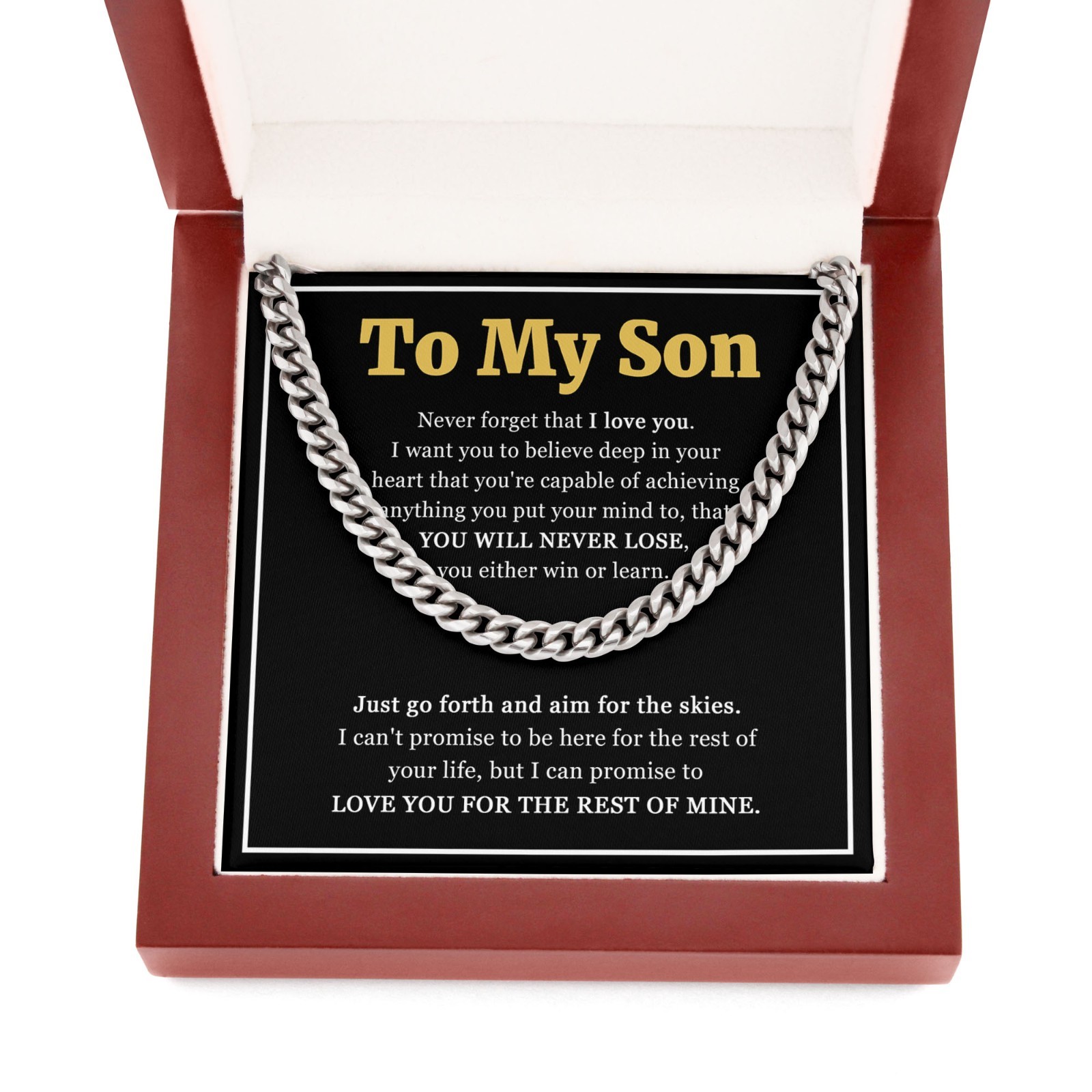 To My Son Necklace Cuban Link Chain, Encourage Bday Gift from Mom Dad I Love You