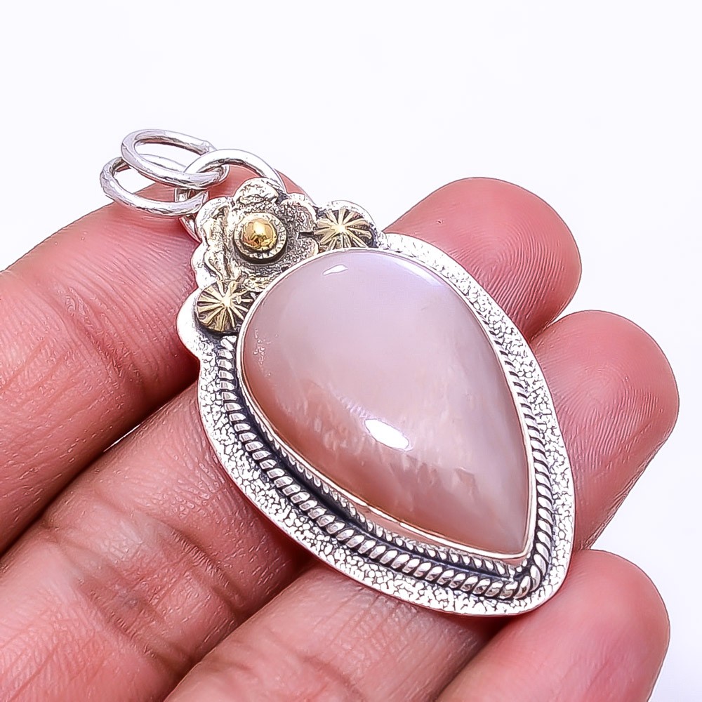 Moonstone -Sri Lanka Oxidised Two Tone 925 Sterling Silver Pendant 2.11″ P2