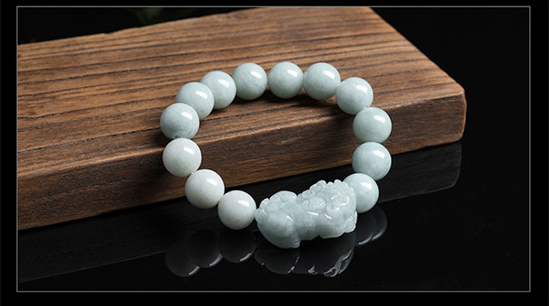 Certified Natural Grade A Jade Jadeite Bead Rich Pixiu Strecth Bracelet 13mm