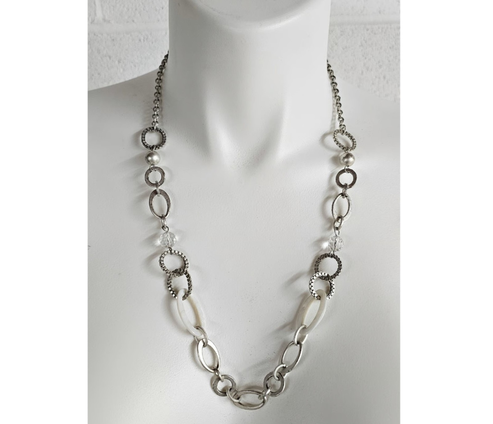 Kenneth Cole New York Silver Link White & Crystal Station Necklace
