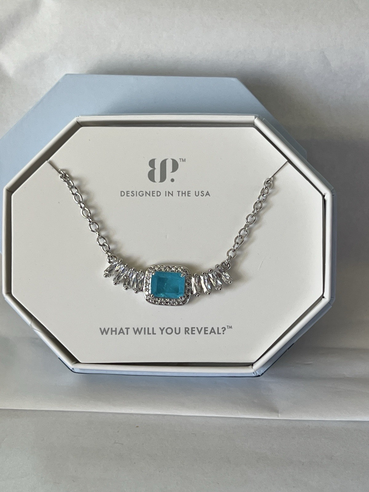 Bomb Party Necklace Pale Dreams On The Horizon Rhodium Aqua Blue Quartz NK56687